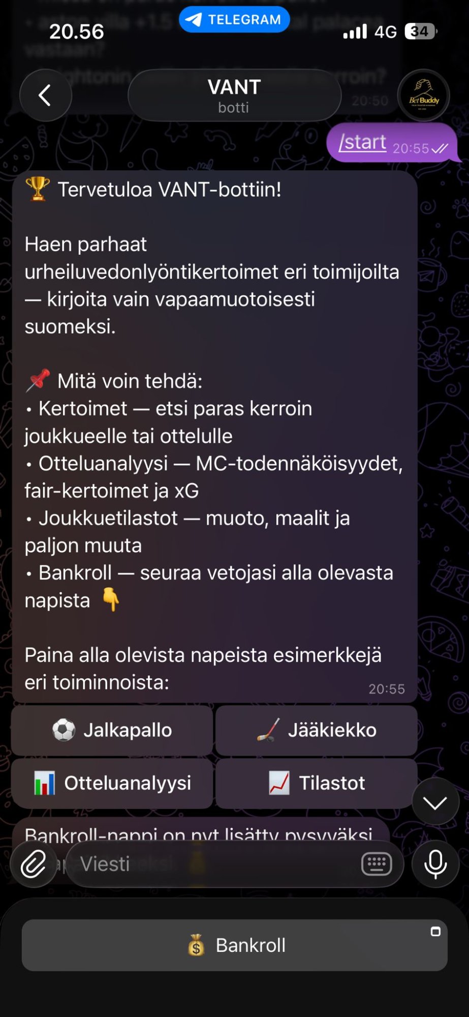 VANT Telegram-botti chat